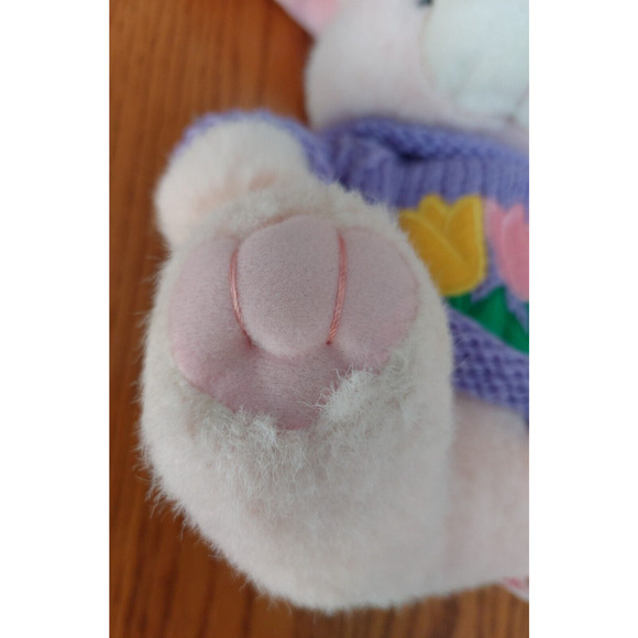 Sugarloaf Bunny Plush Stuffed Animal w/ Purple Knit Sweater & Tulip Flower - Picture 6 of 9